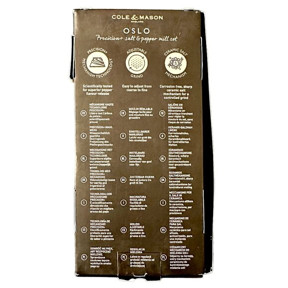 Cole and Mason Oslo Precision Salt Pepper Mills Set Stainless Steel Adjust Grind - Picture 2 of 3